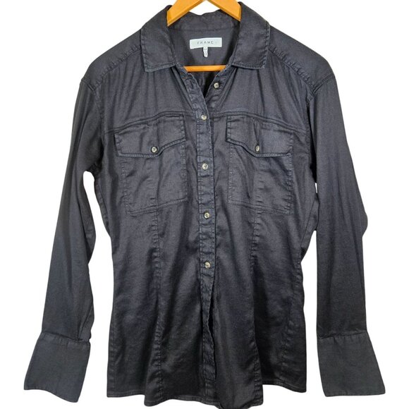 Frame Women’s Charcoal Button-Up Shirt Med Model Off-Duty Indie Minimalist - Picture 2 of 13